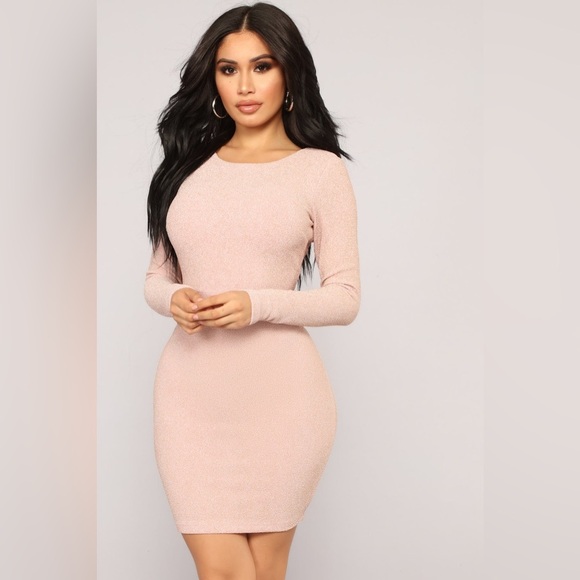 Fashion Nova Sparkly Pink Long Sleeve mini Dress back cut out XS NWT - Picture 7 of 7